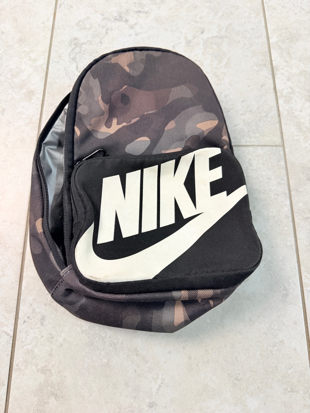 Nike Men’s Black & Brown Camo Backpack with White Logo Insulated
